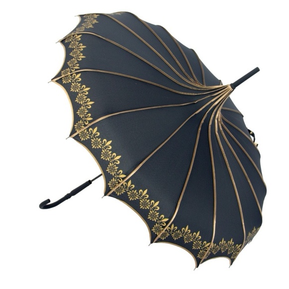 Nola Fabiola Accessories Black Gold Parasol Umbrella With Encased